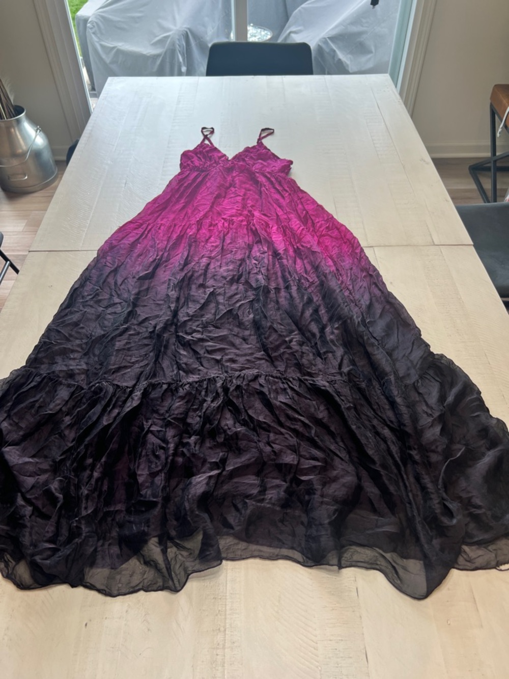 Keysha 100% Silk Made in Italy Womens Ombre Maxi Dress - Fuchsia to Black,